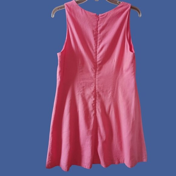 Anne Klein Sleeveless A-Line Dress V-Neck Back Zip Coral  linen Size Small - Picture 2 of 10